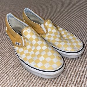 Yellow Checkerboard Slip-On Vans 9 WMNS